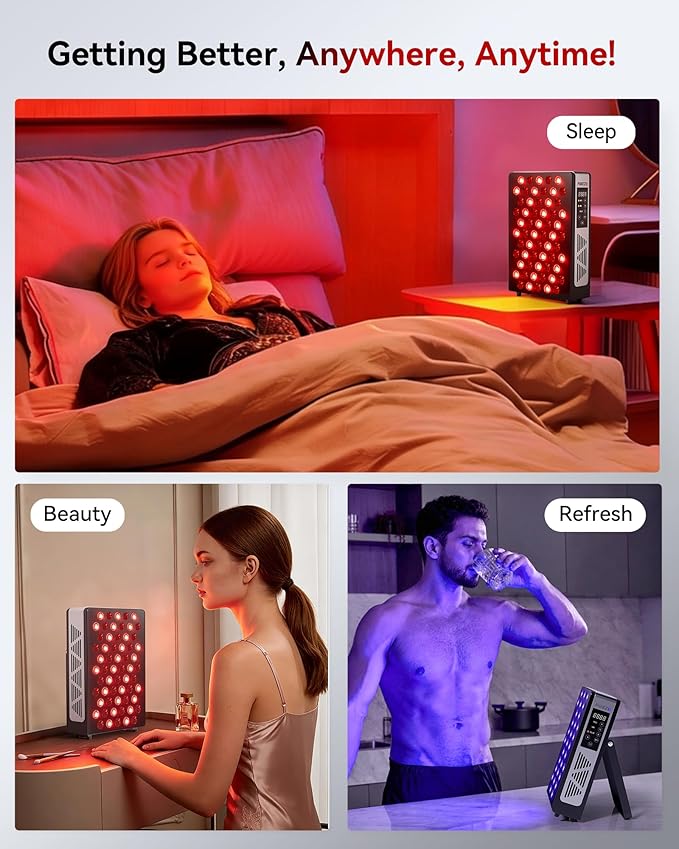 Red Light Therapy for Body Face, 3+4 Chips 7 Wavements 460nm-880nm Red Light Panel with 4 Modes, Dimmable & Timer, Blue Lights Infrared Light Therapy for Home Office Gym, Elite 60 LEDs