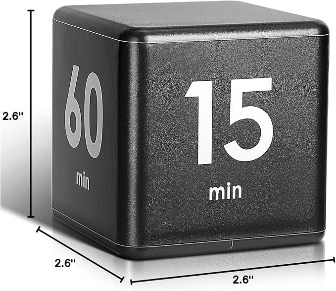 Weewooday Cube Timer, Gravity Sensor Flip Timer for ADHD Productivity, Classroom Kitchen Study Workout Cooking Desk Timers for Time Management, 15 20 30 60 Minutes Countdown Tool(Black)