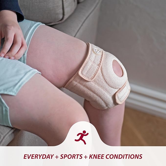 KARM Kids Knee Brace - Osgood Schlatter Knee Brace Youth for Kids, Sports, Pain, Arthritis, Patella, Meniscus Tear, MCL, ACL - Adjustable Compression Support for Child, Boys & Girls (Beige)