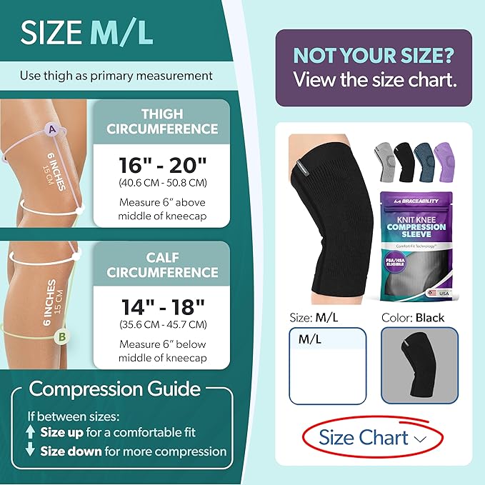 BraceAbility Knee Compression Sleeve - Knit Knee Pain Brace for Men and Women, Arthritis Relief, Meniscus Tear, Running, Workout, Sports, Swelling, Athletic Support for Joint Stability (M/L Black)