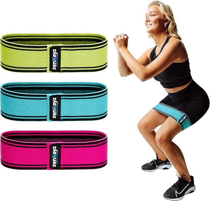 Resistance Fabric Booty Bands- 3 Working Out Hip Stretch Bands for Legs, Butt, Glutes- Exercise Loop Band for Workout, Stretching, Warm-Up, Strength Training, Squats, Build Glute & Muscle, Women & Men