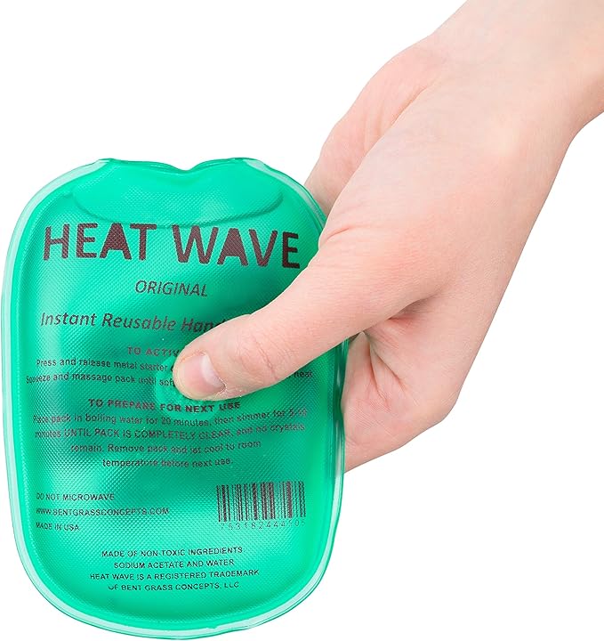 Made in USA: Heat Wave Instant Reusable Heat Packs, Instant Reusable Hand Warmers 2-Pack, for Camping, Hiking, and Pain Relief (3” x 5”), Click Heat