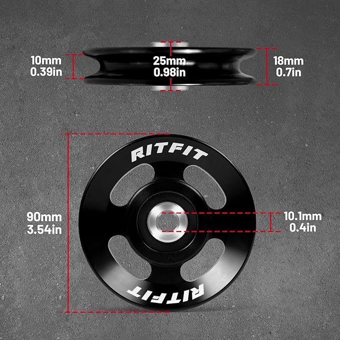 RitFit Aluminum Pulley Wheel for Gym Equipment, 6PCS Set Power Rack Pulley Attachment, 90mm Aluminum Alloy Bearing Gym Pulley Wheel for Home Gym
