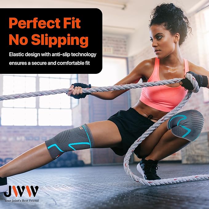 JWW Knee Compression Sleeve 2 Pack for Men and Women, Knee Brace for Knee Pain Relief, Comfortable Support for Running, Workout Sports and Daily Wear, Meniscus, ACL and Arthritis Recovery (Blue, M)