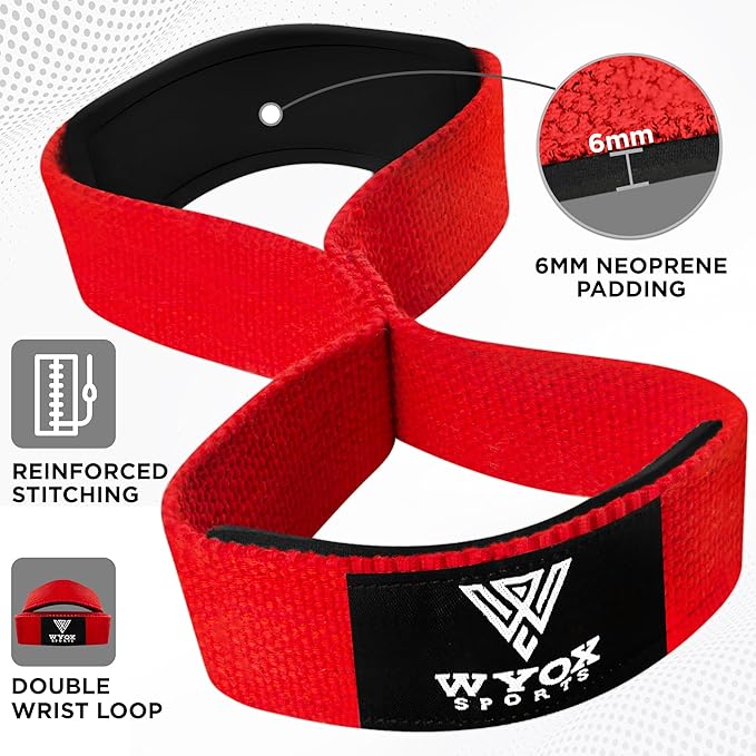 WYOX Figure 8 Lifting Wrist Straps for Weightlifting – Heavy Duty Padded Neoprene Wrist Support, Powerlifting & Strength Training Lift Straps for Deadlifts, Pull Ups, Rows, Shrugs, Gym Training Hand Grip Support for Bodybuilding