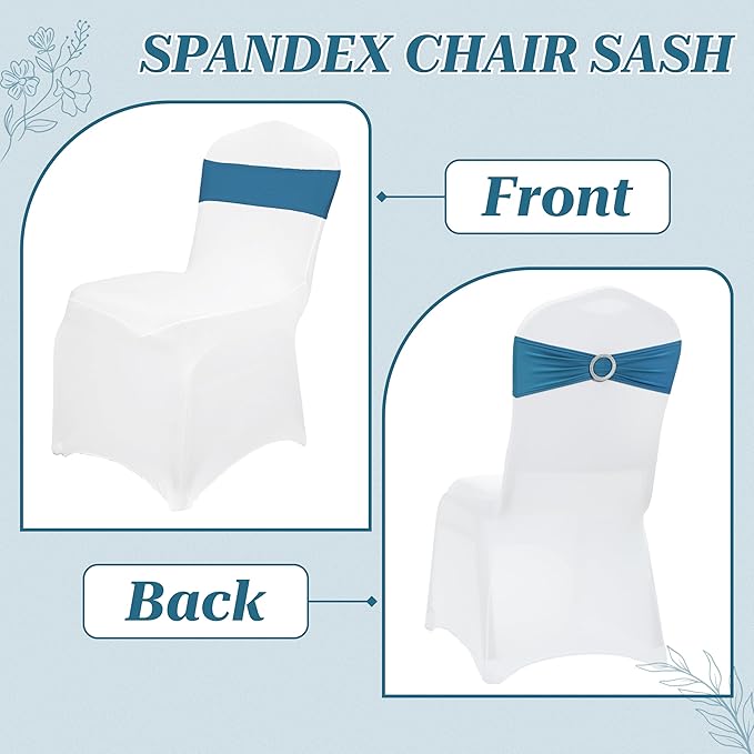 MDS Pack of 125 Spandex Chair Sashes Bows Universal fits Elastic Stretch Chair Bands Ties with Buckle Slider Bow for Wedding Decoration Spandex Slider Sashes Bow - Dark Teal