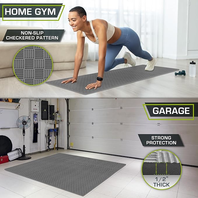 ProsourceFit Exercise Puzzle Mat ½-inch, Checkered EVA Foam Floor Tiles w/Non-Slip Texture, Interlocking Design for Adjustable Gym Surfaces, Shock Absorbing, Grey, 24 Sq Ft - 6 Tiles