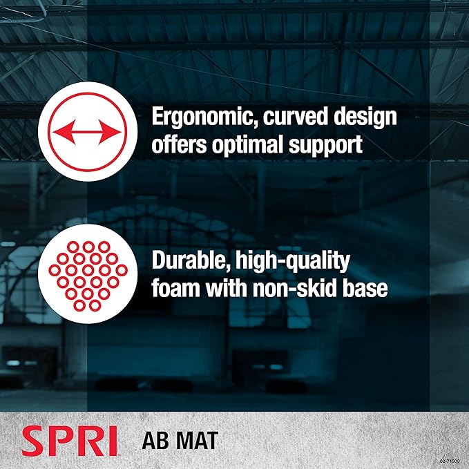 SPRI Ab Mat - Workout Mat Accessory for Abdominal Exercises, Sit-Ups, Crunches, Push-Ups, Core Training, and More - Portable Padded Shaped Mat with Curved Back Support for Toning Abs