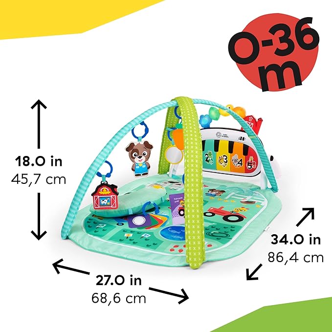 Baby Einstein Farm Explorers 4-in-1 Kickin’ Tunes Musical Meadow Music & Language Discovery Gym, Ages 0 Months and Up