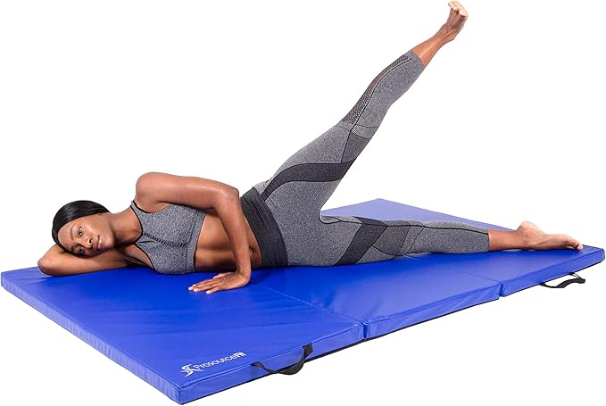 ProsourceFit Tri-Fold Folding Thick Exercise Mat 6’x4’ with Carrying Handles for Tumbling, Martial Arts, Gymnastics, Stretching, Core Workouts
