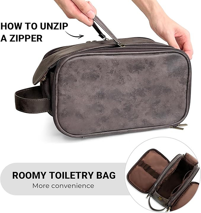 Elviros Toiletry Bag for Men, Large Travel Shaving Dopp Kit Water-resistant Bathroom Toiletries Organizer PU Leather Cosmetic Bags