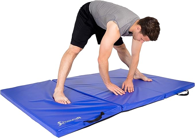 ProsourceFit Tri-Fold Folding Thick Exercise Mat 6’x4’ with Carrying Handles for Tumbling, Martial Arts, Gymnastics, Stretching, Core Workouts