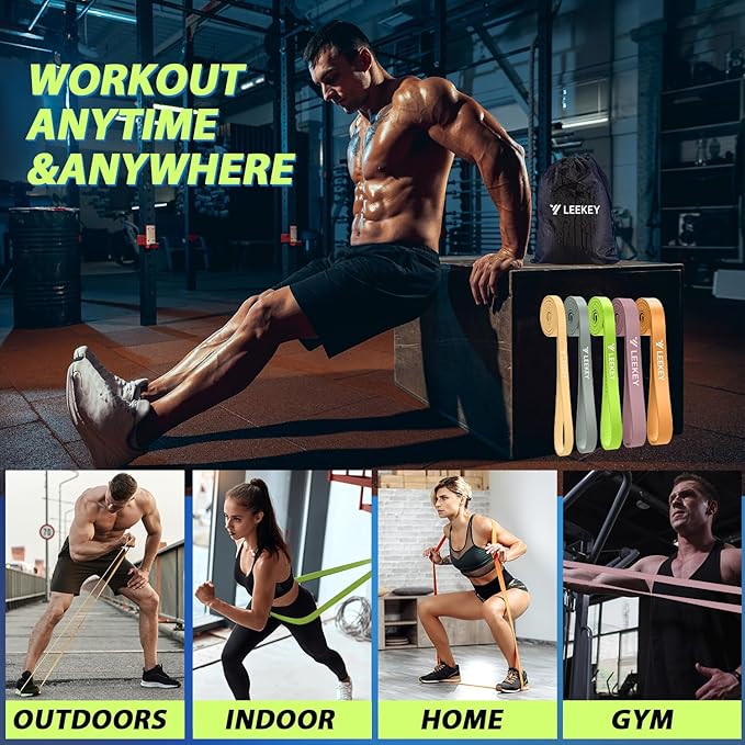 LEEKEY Resistance Bands for Working Out, Exercise Bands with Door Anchor,Pull Up Assistance Bands for Men and Women- Strength Bands for Fitness Training, Physical Therapy,Home Workouts