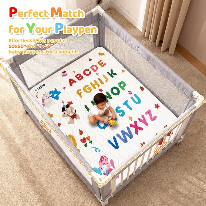 RONGFA Baby Play Mat for Floor, 50'' x 50'' Thicken Foam Soft Padded Mat for Baby, Playpen Mat for Toddlers Infant Kids, Machine Washable, Non-Slip Bottom Safe for Crawling (Circus)