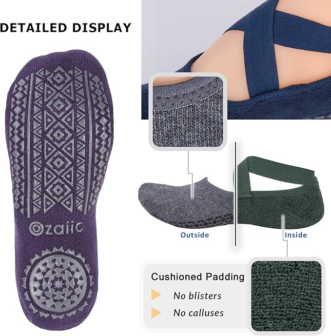 Ozaiic Pilates Socks for Women Non Slip Grip, Yoga Socks with Grippers for Barre, Hospital, Ballet, Dance, Barefoot Workout