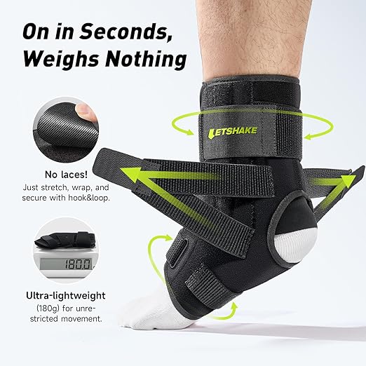 LETSHAKE Ankle Brace for Men Women, Ultralight Sprained Ankle Stabilizer for Plantar Fasciitis & Achilles Tendonitis, Adjustable & Breathable Ankle Support for Basketball, Running, Sports Injury Recovery (S/M)