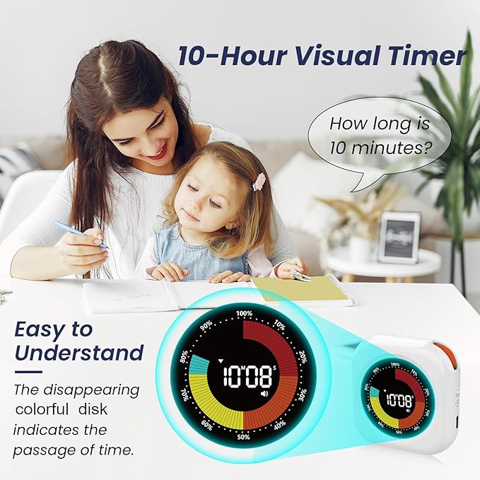 PERSUPER Visual Timer for Kids, 10 Hours Countdown/Up, with Rechargeable, 3 Volume Levels, 3 Brightness Display, and Magnetic, Homeschool Study Tool, Large Digital Timers for Classroom, Kitchen