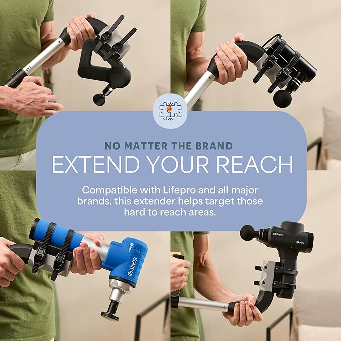 LifePro Massage Gun Holder for Back – Ergonomic Massage Gun Extension Handle – Compatible with All Major Brands - Portable, Lightweight, Targets Hard-to-Reach Areas