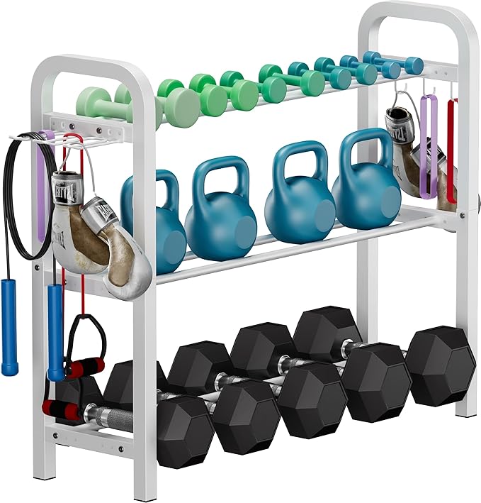 Adjustable Dumbbell Rack, Weight Storage Stand Holder for Dumbbells & Kettlebells, Heavy-Duty Home Gym Organizer with 6 Hook for Home Gym Equipment Accessories (Rack Only)