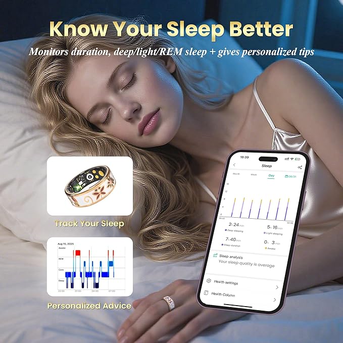 Enamel Craft Smart Ring for Women & Men - No Subscription Fee Fitness Tracker with Sleep Tracking, Heart Rate, SpO2 - IP68 Waterproof for iPhone Android - Activity Tracker, Remote Camera (13)