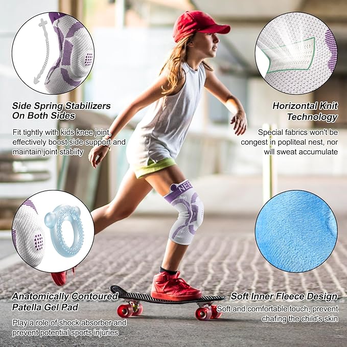 NEENCA Kids Knee Brace Sleeve, Youth Knee Compression Sleeve for Children - Boys & Girls. Child Knee Support with Patella Gel Pad & Side Stabilizers for Knee Pain, Sports, Outdoor, Protection