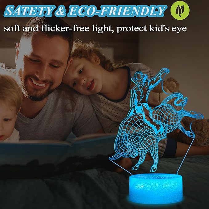 16 Color Bull Rider Night Light, Rodeo Gifts for Boy, Matador 3D Night Light with Remote Control, RGB Flashing Mode and Dimmable, Gifts for Boys Christmas Decor
