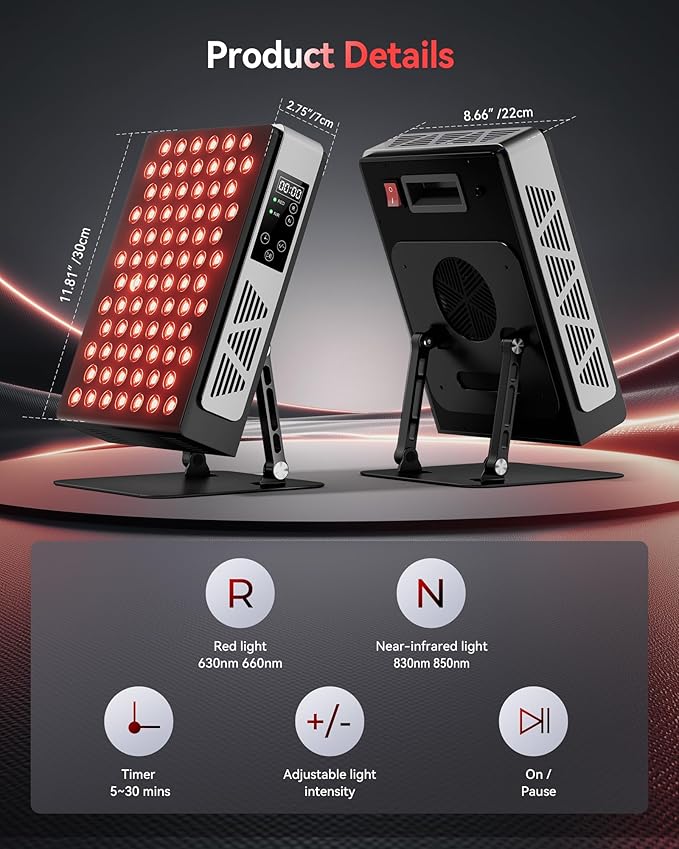 2026 Upgraded Red Light Therapy for Body Face, 4-Chip 630nm/660nm/830nm/850nm Red Light Panel with 3 Modes, Dimmable & Timer, Infrared Light Therapy for Home Office Gym, Pro 78 LEDs