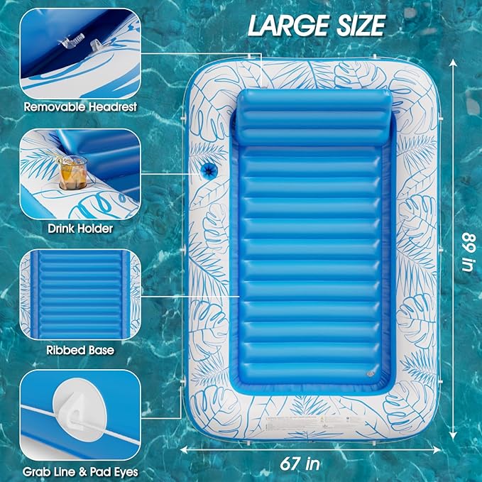 Inflatable Tanning Pool Lounger Float - Jasonwell 4 in 1 Sun Tan Tub Sunbathing Pool Lounge Raft Floatie Toys Water Filled Tanning Bed Mat Pad for Adult Blow Up Kiddie Pool Kids Ball Pit Pool (XXL)