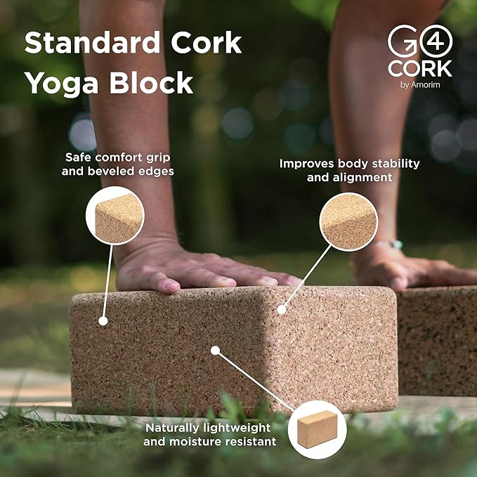 Go4Cork Cork Yoga Block - Standard | 9 x 6 x 4" | Non-Toxic, Alternative To Foam Yoga Blocks | Odorless, Soft, Non-Slip, Yoga Wedge | Yogi Gift Accessories | Men & Women | Eco Friendly & Sustainable
