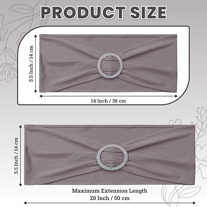 VDS - Silver Grey | Spandex Chair Sashes Bows | 150 PCS | Stretch Elastic Banquet Universal Folding Chair Band Tie with Silver Buckle Slider for Wedding Party Conference Celebration Event Decoration