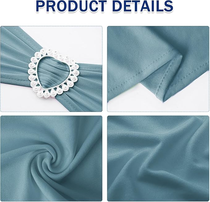 Howhic Pack of 120 Spandex Chair Sashes Bows Stretch Chair Cover Band with Buckle Slider Universal Elastic Chair Ties for Wedding Banquet Party Event Decoration (Dusty Blue)