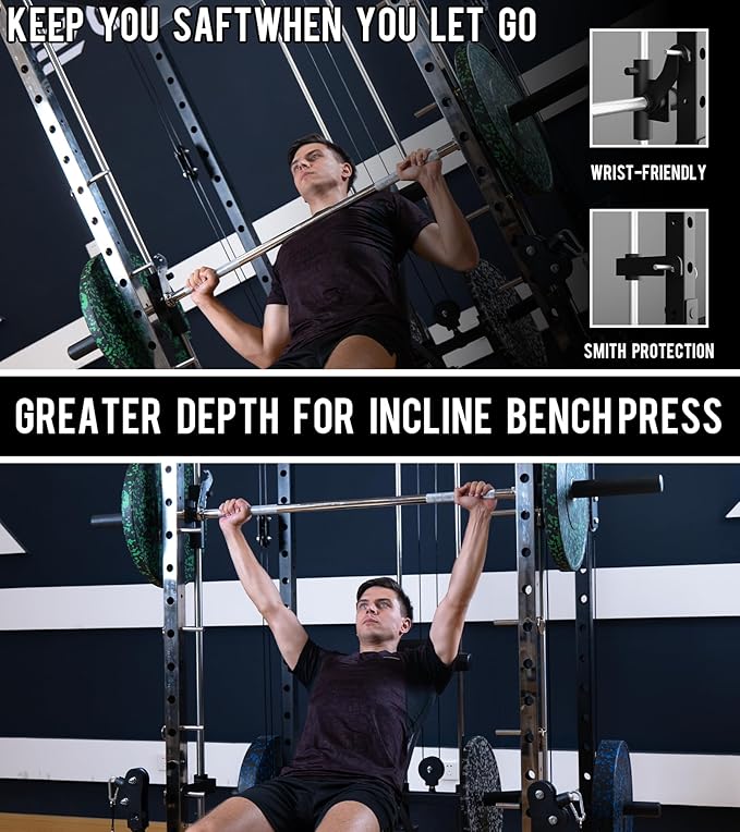 Eonfit E3 Smith Machine for Home Gym Equipment, Multi-Function Power Cage Squat Rack with Cable Crossover LAT Pulldown Pulley System All in One