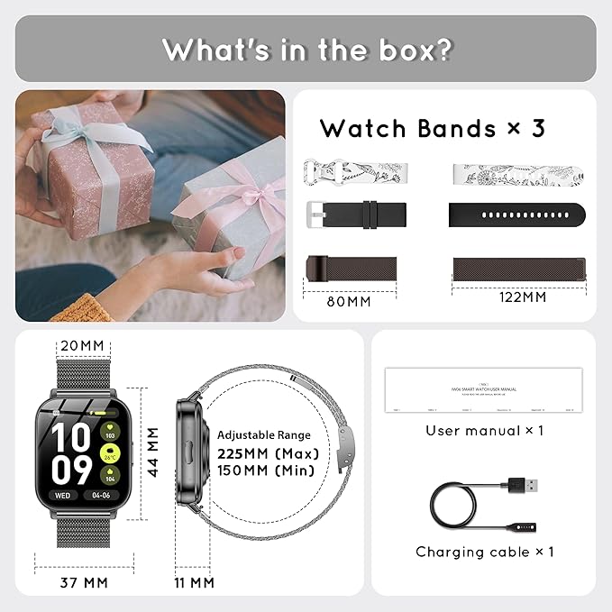 Smart Watch for Men Women, 30+ Day Long Battery 44MM Fitness Smartwatch for iPhone Android Phones with Bluetooth Call/Step Tracker/Heart Rate SpO2/Sleep Monitor, 120+ Sports Modes, 1000mAh/3 Bands