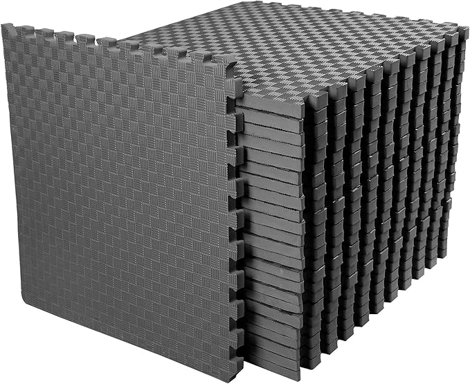 BalanceFrom Puzzle Exercise Mat 1' Thick, EVA Interlocking Foam Floor Tiles for Home Gym, Mat for Home Workout Equipment, Floor Padding for Kids, Gray, 24 in x 24 in x 1 in, 72 Sq Ft - 18 Tiles