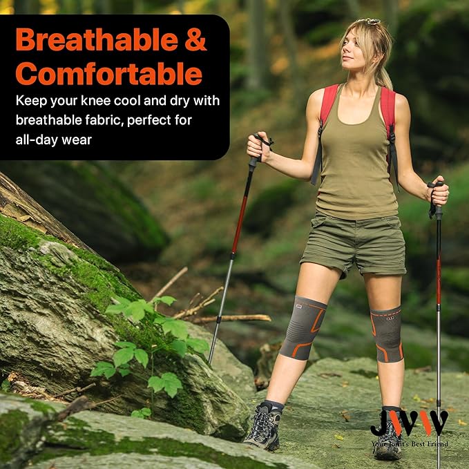 JWW Plus Size Knee Compression Sleeve for Big Thighs, 2 Pack Knee Brace for Men & Women Knee Pain Relief, Workout Sports Knee Support, Knee Braces for Meniscus, ACL & Arthritis Recovery (Orange, 2XL)