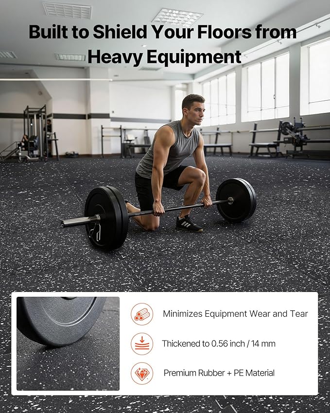 VEVOR 0.56Inch 96sq.ft 24 Tiles Gym Flooring for Home Gym, Rubber Top with High Density EVA Foam, 24 x 24In Gym Floor Exercise Equipment Mats, Interlocking Gym Mats, Puzzle Workout Mats, Black & White