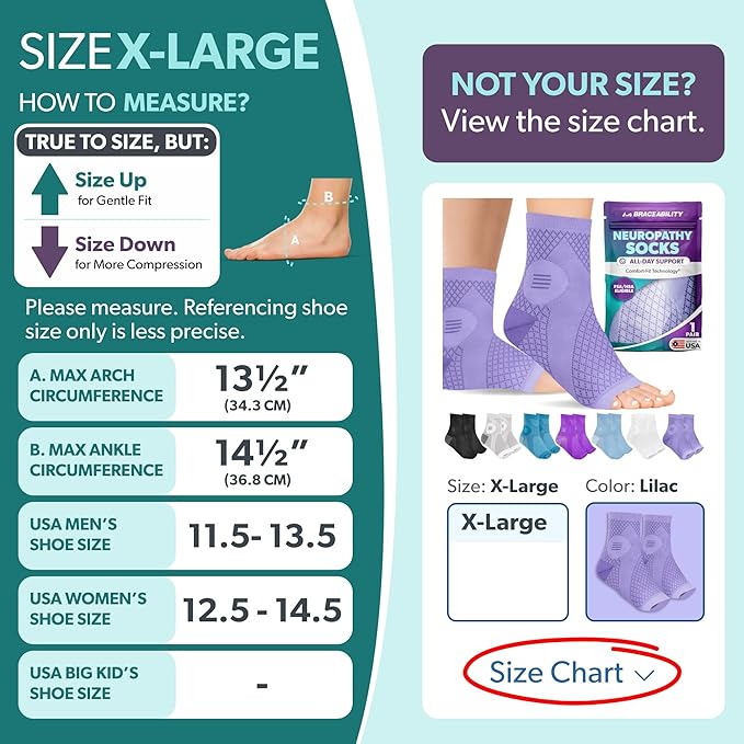 BraceAbility Neuropathy Socks (Pair) - Peripheral Neuritis Compression Diabetic Toeless Foot Sleeves for Nerve Damage Pain in Feet, Ankle Gout, Plantar Fasciitis Relief Brace for Men and Women (Lilac - Standard - 1 Pair, X-Large)