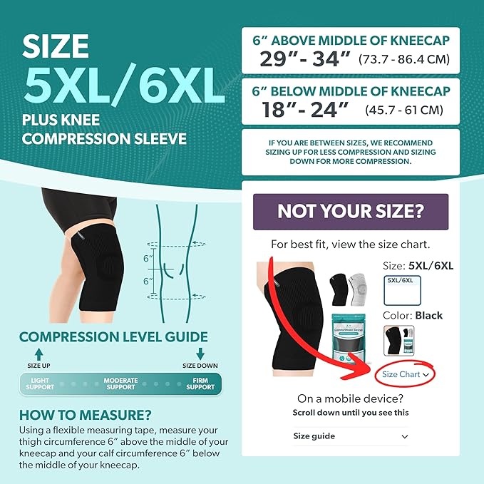 BraceAbility Plus Size Knee Brace for Women and Men – Compression Sleeve for Knee Pain Relief, Arthritis, Swelling, Osteoarthritis, Meniscus Tear, Joint Support Knee Stabilizer (5XL/6XL Black)