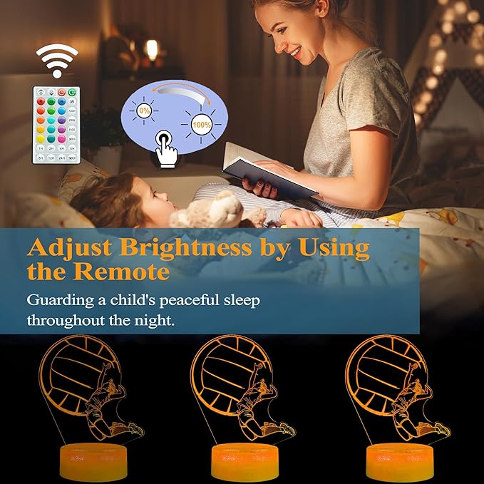Volleyball Gift for Girls, 3D Night Light, 16 Colors Changing, Remote Control with Timer, RGB Flashing Mode and Dimmable, Volleyball Lamp for Christmas Birthday Decor