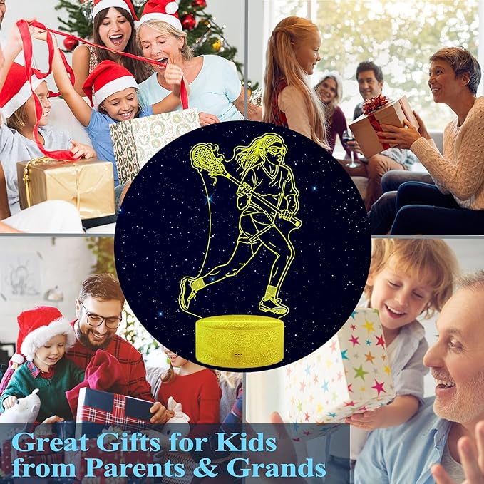 Lacrosse Gifts for Girls, 3D Night Light Lamp with Remote Control, 16 Colors Changing, Timer and Dimmable, Room Decor for Lacrosse Women, Mom, for Birthday Holiday Christmas