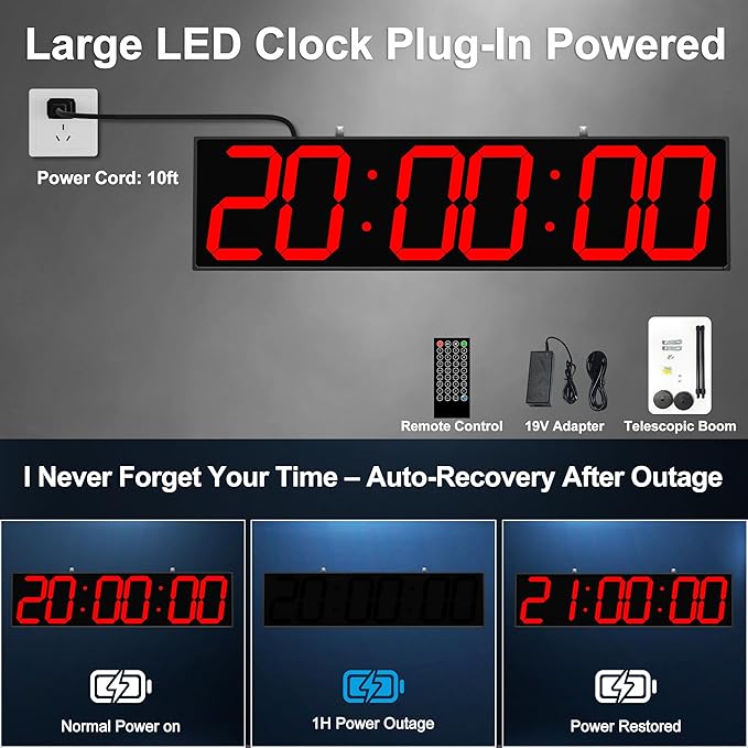 CHKOSDA Digital Clock Large Display 28" with Remote Control,Double-Sided Clock, Suspended Design for Hospitals, Factories, Airports.
