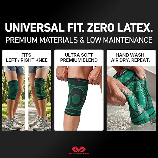 McDavid 4-Way Elastic Knee Sleeve, Compression Knee Support for Pain Relief, Soreness, All-Day Daily Activity Black/Green XL