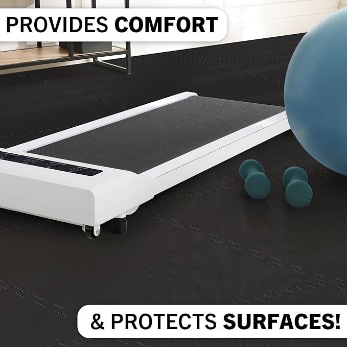 EVA Foam Mat Tiles 24-Pack - 96 SQ FT of Interlocking Padding for Garage, Playroom, or Gym Flooring - Exercise Mat or Baby Playmat by Stalwart (Black)