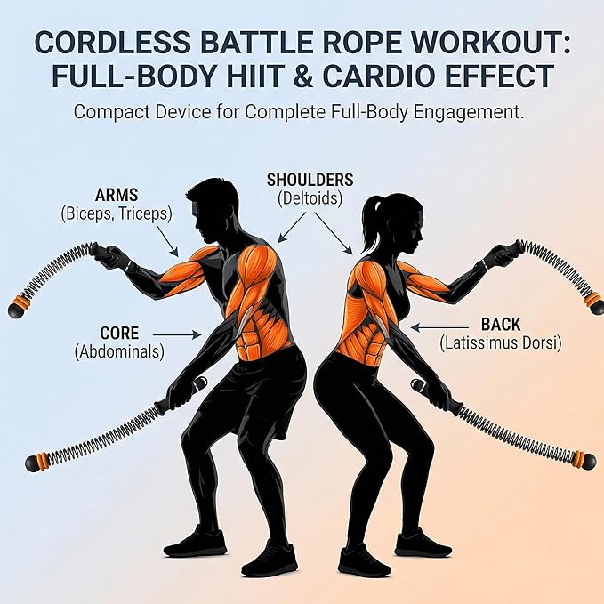 Ropeless Battle Ropes for Home Gym, Portable Weighted Cordless Battle Ropes Sticks, Adjustable Weight Workout and Exercise Rope Equipment for Men Women Home Office and Travel Training, Black