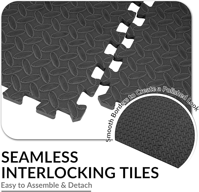 Fitvids Puzzle Exercise Gym Flooring Mat, 1/2" Thick High-Density EVA Interlocking Tiles Workout Mat for Home Gym, Fitness Equipment, MMA, Gymnastics, 6-Piece Shock-Absorbing Exercise Mat (24 Sq Ft)