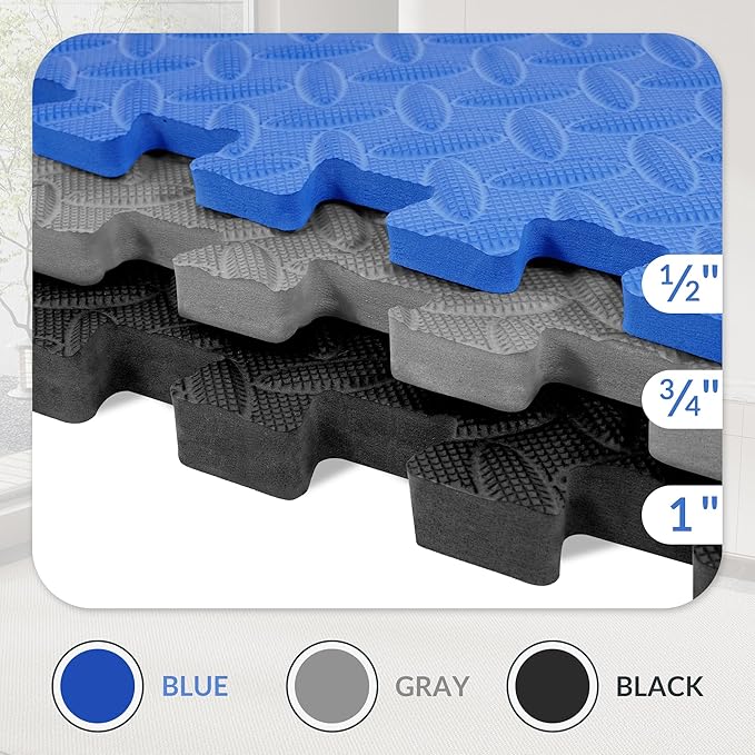 Fitvids Puzzle Exercise Gym Flooring Mat, 1" Thick High-Density EVA Interlocking Tiles Workout Mat for Home Gym, Fitness Equipment, MMA, Gymnastics, 6-Piece Shock-Absorbing Exercise Mat (24 Sq Ft)