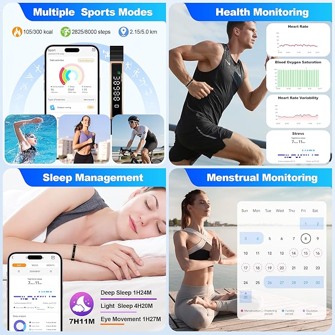 Smart Bracelet for Women, Health Activity Fitness Trackers, 24/7 Heart Rate, HRV, Blood Oxygen & Stress Monitor, 24H Sleep Tracker, Smart Wristband with 2 Bands, Free APP for iOS & Android,Black Gold