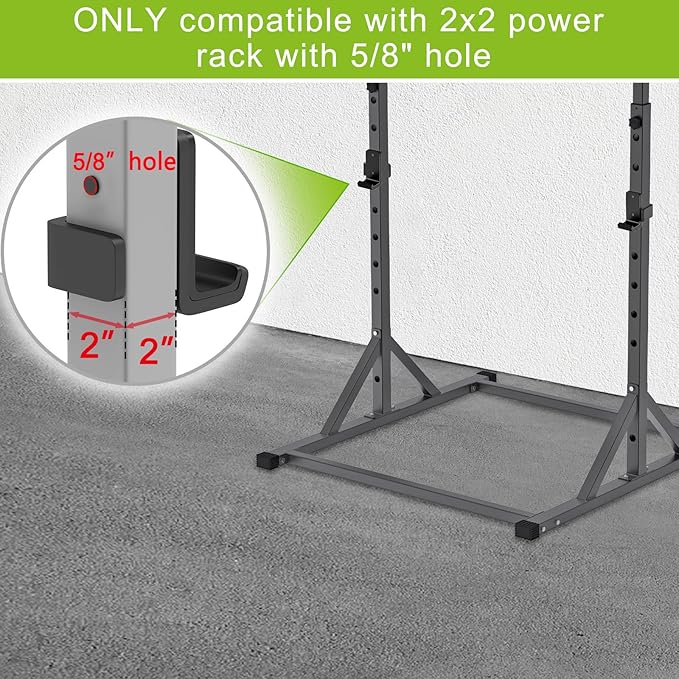 SELEWARE Solid Steel J Hooks for 2" x 2" or 3" x 3" Tube Power Cage with 1" 1/2" or 5/8" Hole Squat Rack Attachment, J-Hook Barbell Holder for Power Rack, Set of 2