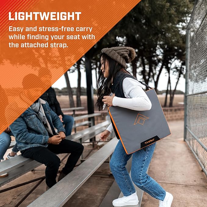 THAW Rechargeable Heated Seat Pad | Portable Design, 2" Foam Padding, Heat Retaining Insulation, Stain and Water-Resistant, Stadium Seating