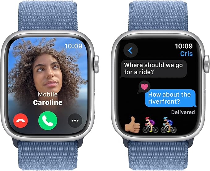 Apple Watch Series 9 [GPS 45mm] Smartwatch with Silver Aluminum Case with Winter Blue Sport Loop One Size. Fitness Tracker, ECG Apps, Always-On Retina Display, Carbon Neutral